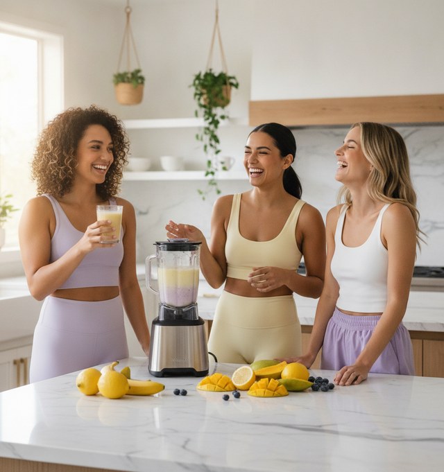 Women making smoothies together